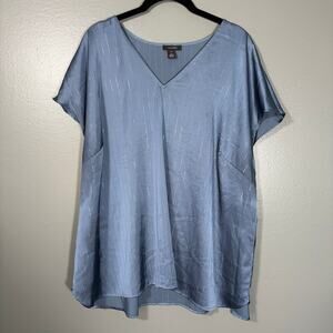 Halogen Blue Pinstripe Office Siren Satin Blouse - Size 2X - Women's Plus Size